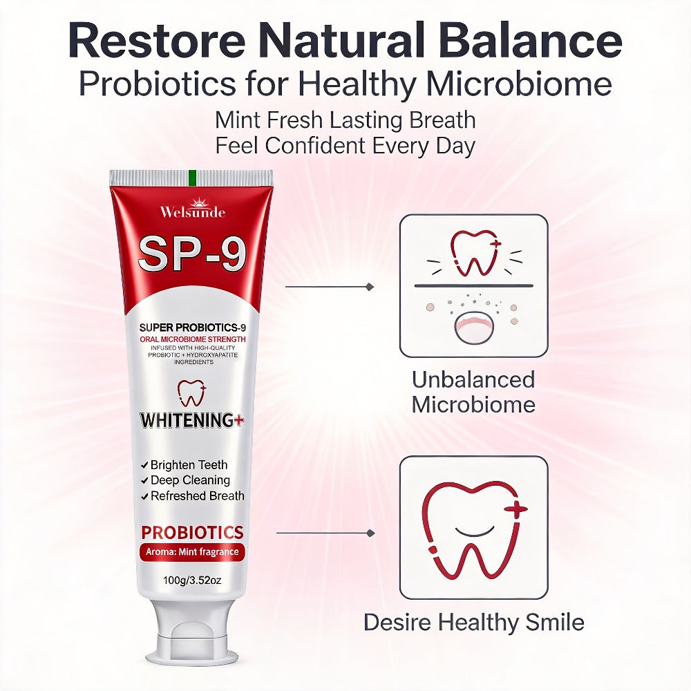 100g Mint SP-9 Toothpaste Tube with Probiotics Complex and Hydroxyapatite Highlighted on Label