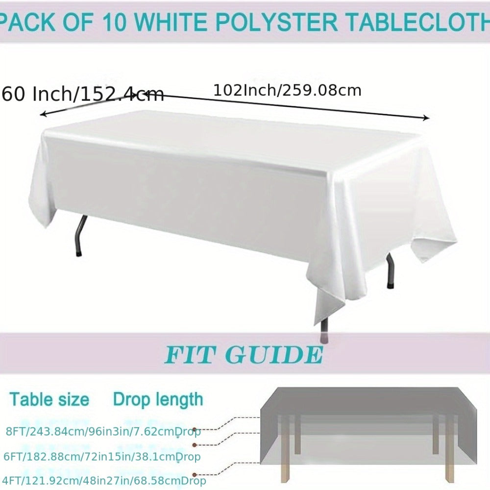 White Rectangular Tablecloth Set with Ten 60 x 102-Inch Covers for Banquet and Party Tables