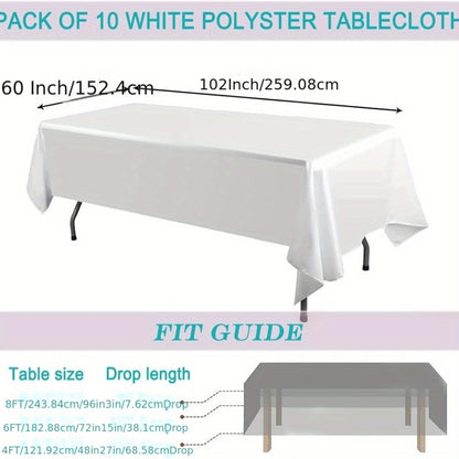 White Rectangular Tablecloth Set with Ten 60 x 102-Inch Covers for Banquet and Party Tables