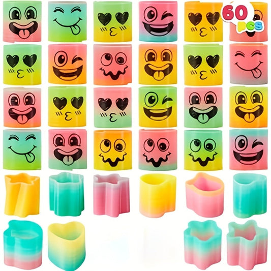 Rainbow Mini Spring Coil Party Favors 60pcs Bulk – Fidget Stress Toys for Kids, Goodie Bag Stuffers, Carnival Prizes, Birthday Party Supplies, Non-Toxic Plastic Coil Springs