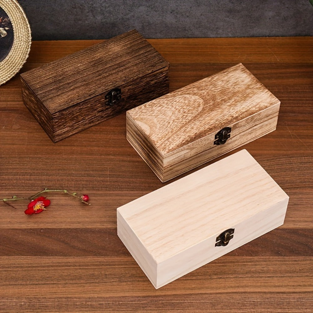 Jewelry Box with Lid & Lock Clasp Set of 3, Vintage Wooden Storage Boxes for Jewelry, Daily Essentials & Gift Packaging
