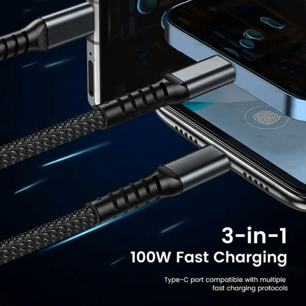 MFi 3-in-1 Charging Cable 100W Fast Charge 4/8 Pack for an Everyday Personal Care Routine, with Listed Configuration