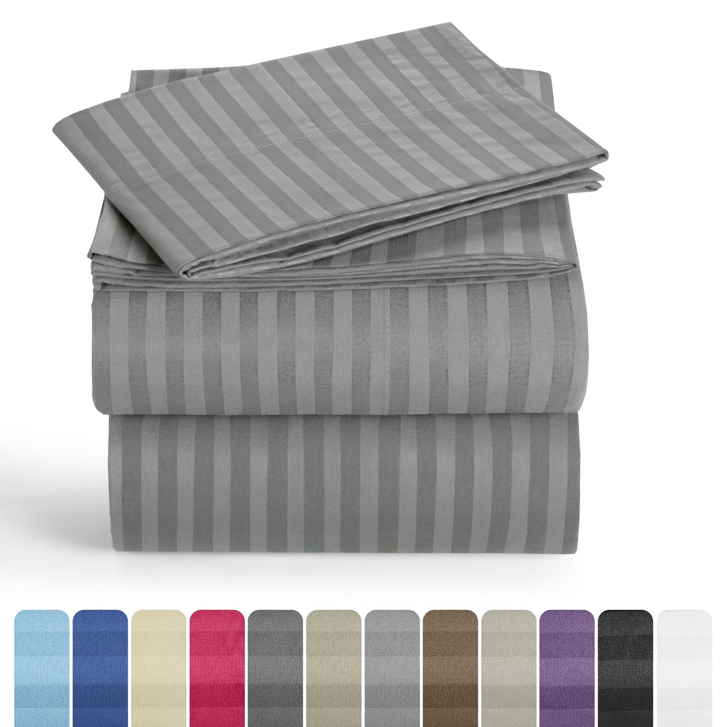 Striped Microfiber Sheet Set with 3- or 4-Piece Packages, 11 Colors and Six Bed Size Options