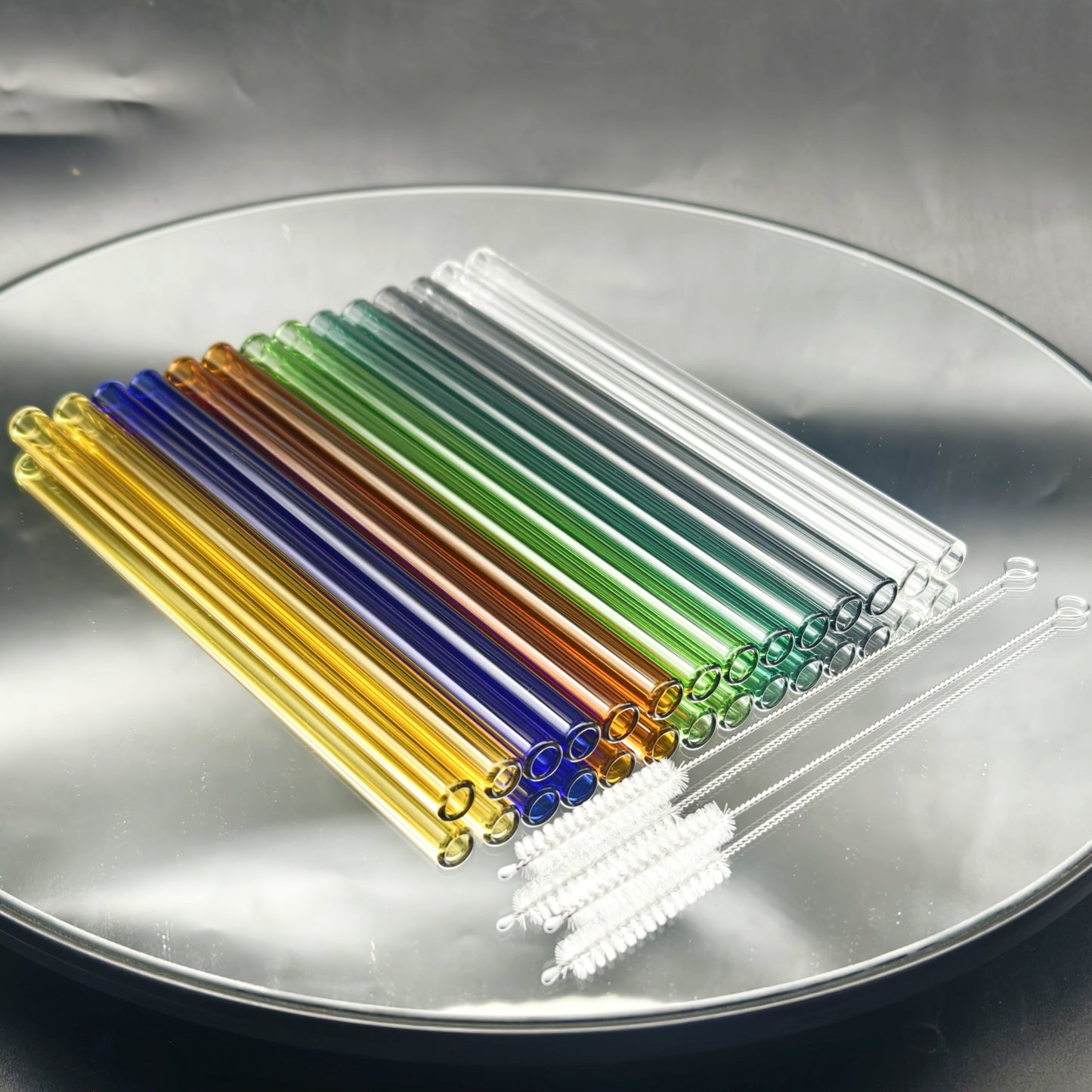 12-Pack Reusable Borosilicate Glass Straw Set with Cleaning Brushes in 6 or 8 Inch Lengths for Drinks