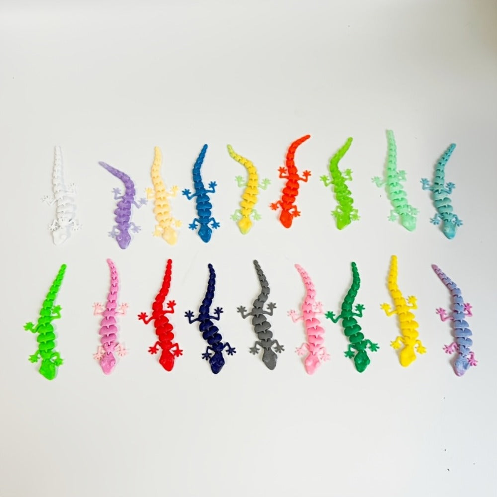 Mini Gecko Figurine Set with 101 Mixed-Color 3D-Printed Lizard Shapes, Each Approximately 3.62 Inches Long