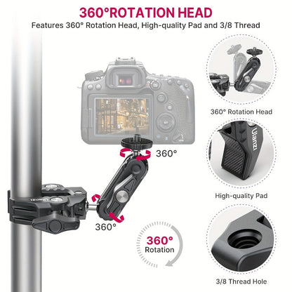 ULANZI Super Clamp 360° Ballhead Magic Arm Double Ball Head Camera Mount with 1/4"-20 & 3/8"-16 Thread for Canon Nikon DSLR, Action Camera, LED Lights, DJI Ronin & Freefly MOVI