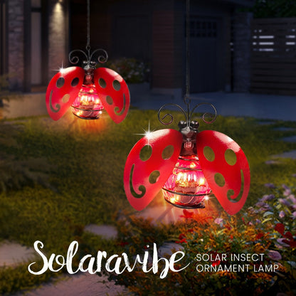 Solar Hanging Ornament Lights Ladybug & Butterfly, Indoor Outdoor Decorative Garden Light with Spring Clips for Patio