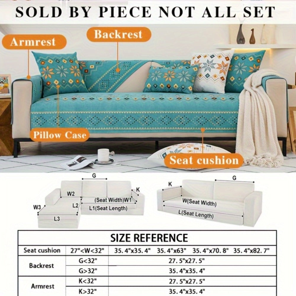 Sofa Cover Bohemian Chenille Jacquard Knit Sections with Anti-Slip Feature for Seat, Armrest or Backrest