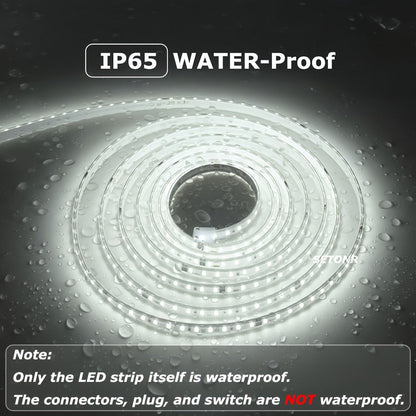 Waterproof LED Strip Lights 110V AC, IP65 120LEDs/Meter Ultra Bright LED Tape Light, Plug and Play Adhesive LED Ribbon for Outdoor Indoor Kitchen Garden Home Room Decoration, Warm White & Cool White