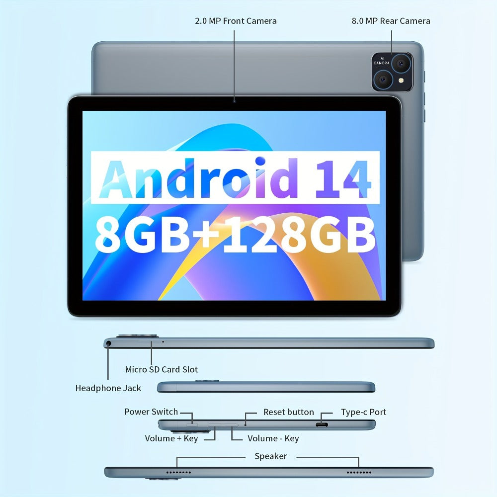 Android Tablet PRITOM 10.1-Inch 2-in-1 with Android 14, 128GB Internal Storage and 8000mAh Battery
