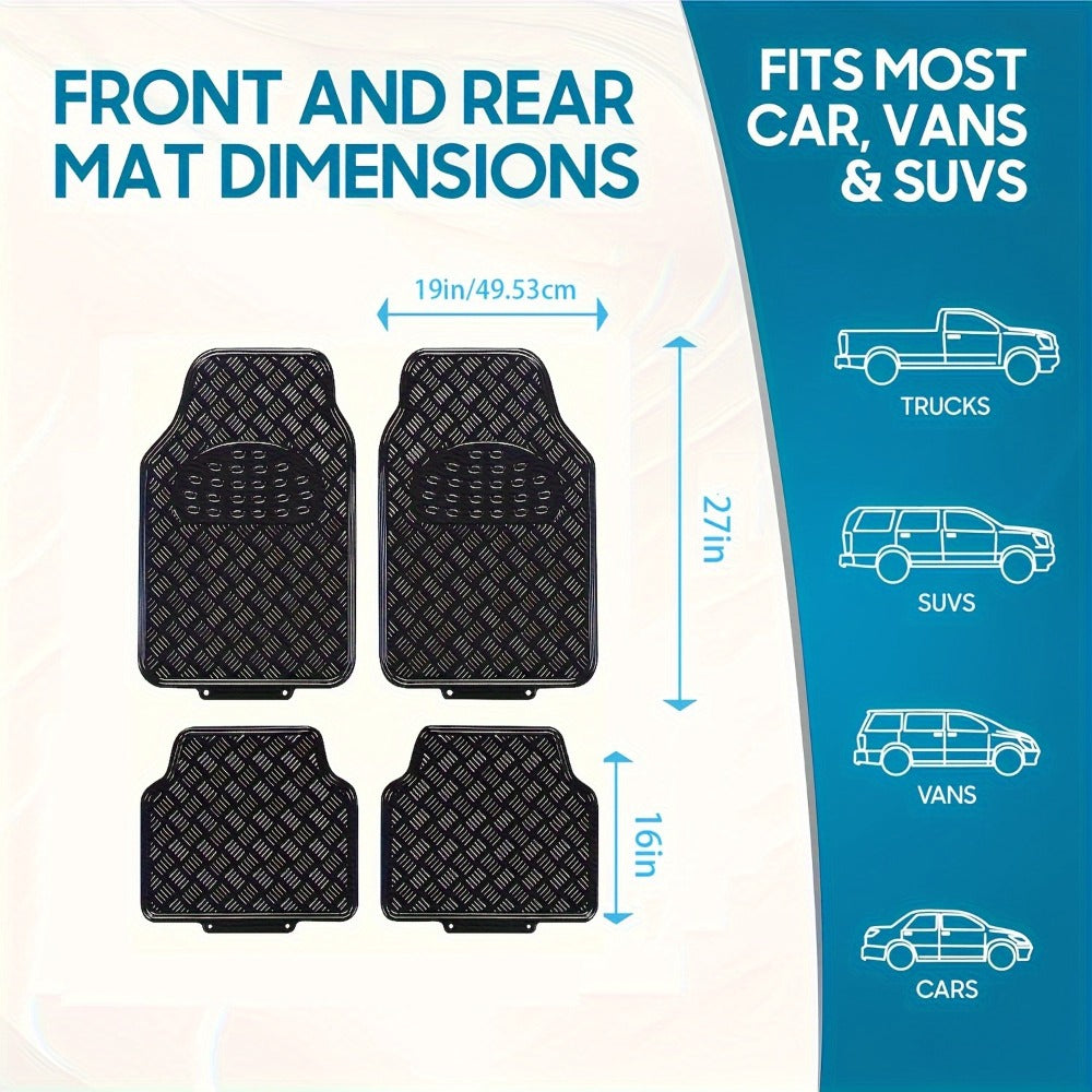 All-Weather Car Floor Mats Full Set, Metallic Chrome Non-Slip Heavy-Duty Universal Fit Floor Liners for Cars SUVs Trucks, Front & Rear Shiny Automotive Carpet Protection in 6 Colors
