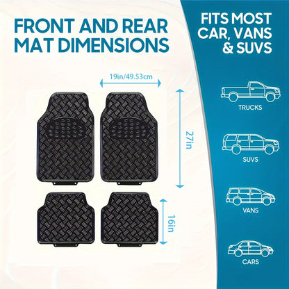 All-Weather Car Floor Mats Full Set, Metallic Chrome Non-Slip Heavy-Duty Universal Fit Floor Liners for Cars SUVs Trucks, Front & Rear Shiny Automotive Carpet Protection in 6 Colors