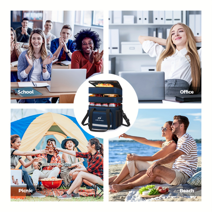 Insulated Lunch Bag for Women Men – Triple Compartment Leakproof Lunch Box with Shoulder Strap, Food-Grade PEVA Lining & 5mm Foam Insulation for Work School
