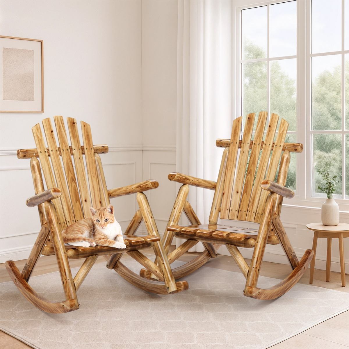 Patio Cedar Rocking Chair 26" Fan-Shaped Backrest Outdoor Rocker for Garden Poolside Patio