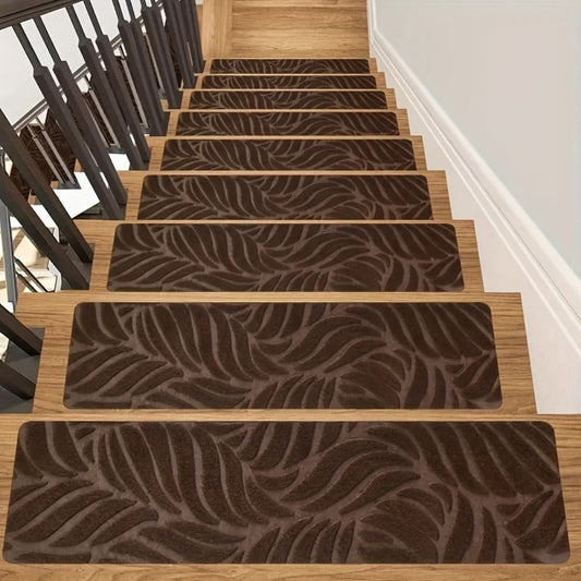 Non-Slip Stair Treads 15pcs 8"x30" Self-Adhesive Carpet Pads for Wooden Steps – Washable Polyester Indoor Stair Mats for Safety, Anti-Slip Step Covers in Multiple Colors