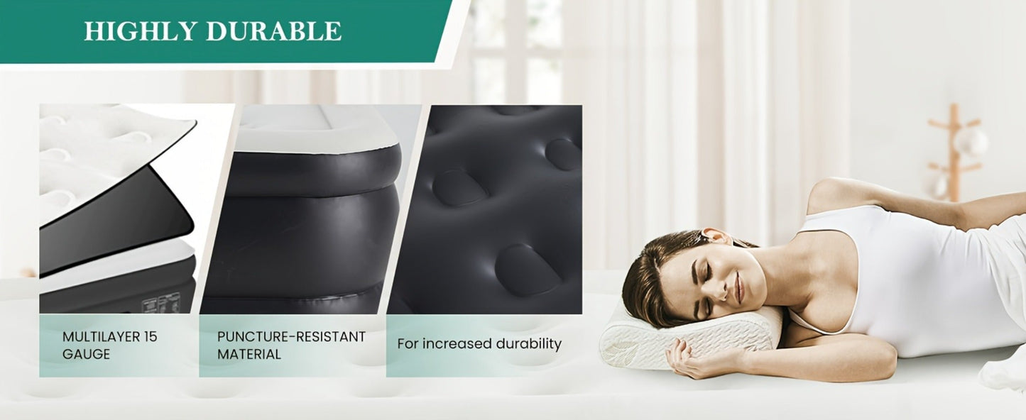 Air Mattress with Double-Height Profile and Side Inflation Panel in 75 × 39 or 80 × 60-Inch Options