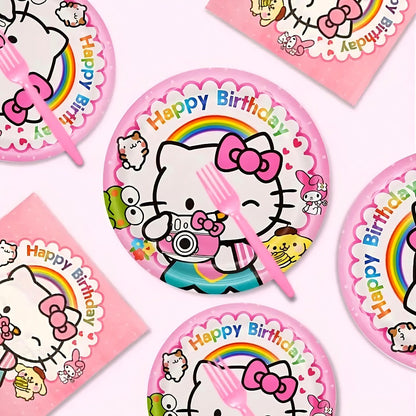 Hello Kitty Birthday Party Decorations 139-Piece Set – Sanrio Pink Tablecloth Dinnerware Balloon Kit for Girls Kids Party Supplies Complete Bundle