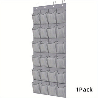 Over Door Shoe Organizer 24 Large Mesh Pockets – Foldable Breathable Hanging Storage Rack, Durable Fabric Closet Hanger for Shoes & Accessories, Space-Saving Door Organization