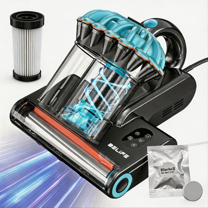 Corded Mattress Vacuum Cleaner with 550W 20000Pa Labels, Blue Trim, Dual Cyclone Cups and Filter