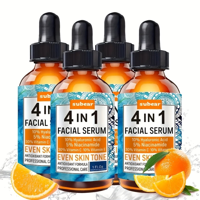 Face Serum 4-Piece Set with 30ml Hyaluronic Acid, Niacinamide, Vitamin C and Vitamin E Dropper Bottles