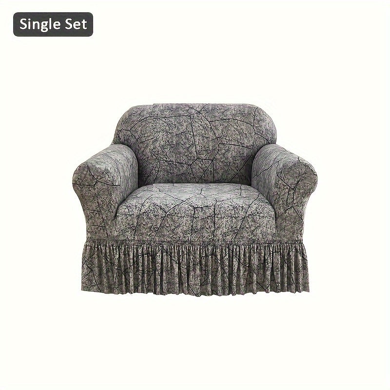 Sofa Cover Modern Printed Hem Skirt Slipcover with Elastic Stretch for Single to 4-Seater Sofas