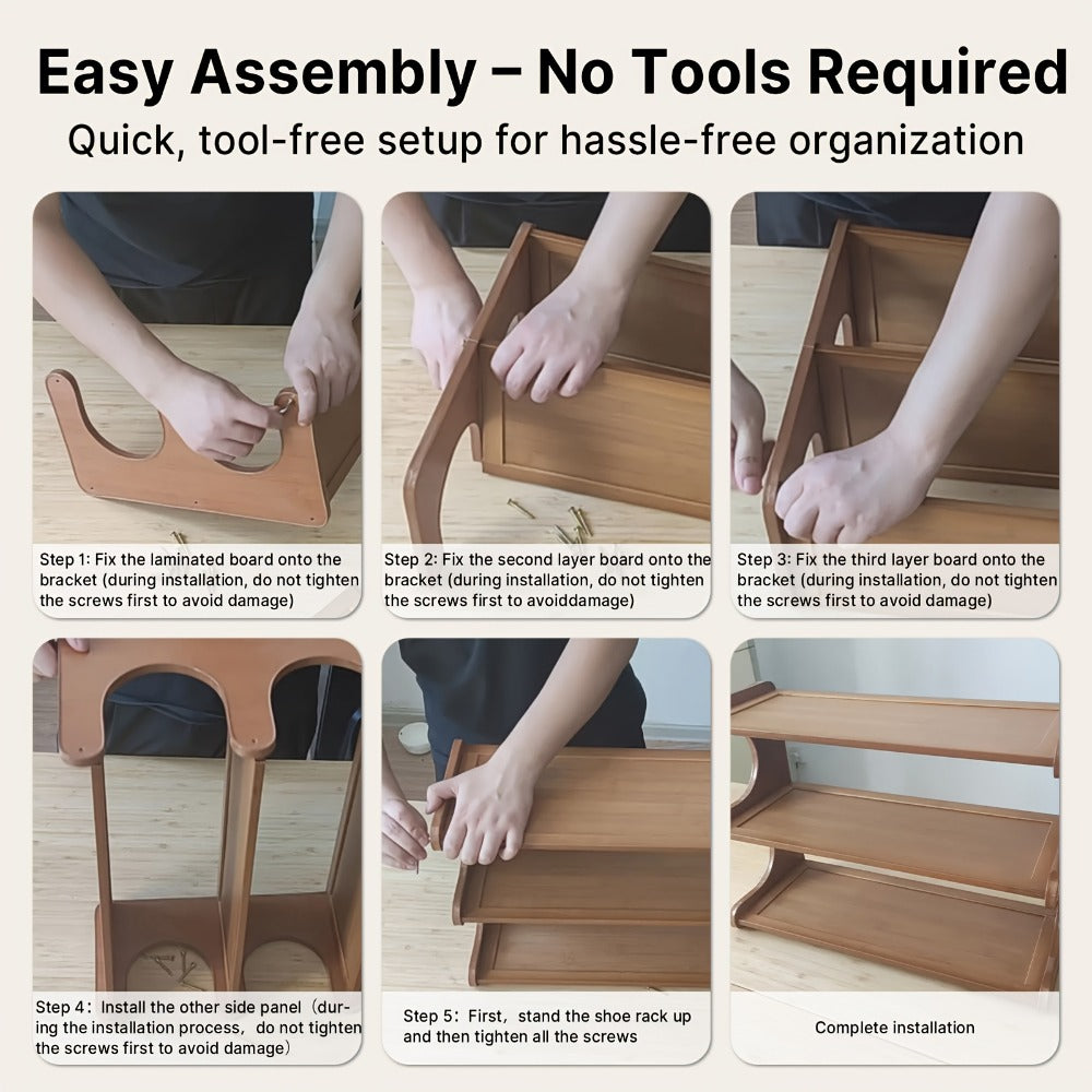 Natural-Color Seven-Layer Bamboo-Labeled Shoe Rack with Narrow Freestanding Corner Layout Design