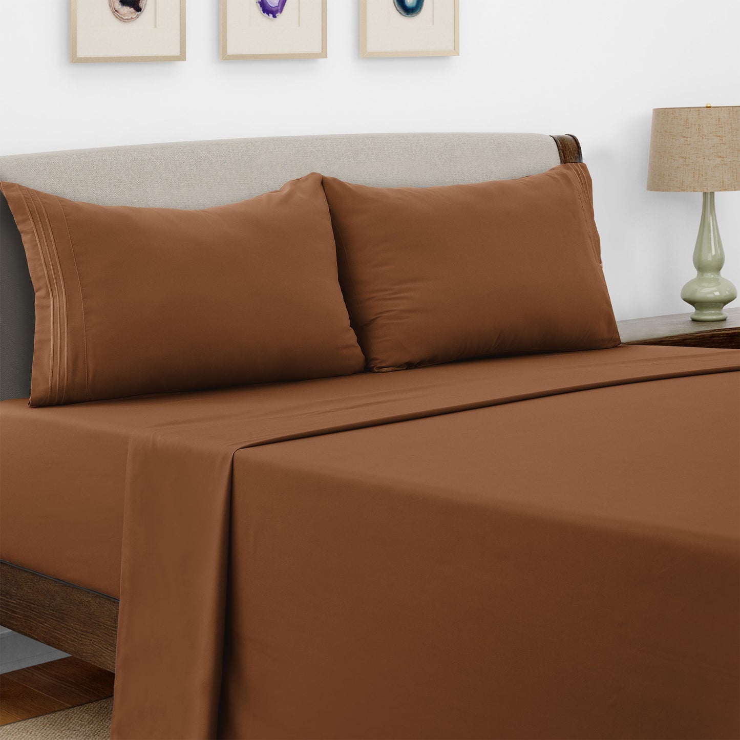 Bed Sheet Set Microfiber with Size-Dependent 3- or 4-Piece Contents and Six Documented Bed Dimensions