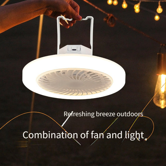 Camping Fan Hanging Circular Fan-Light with 3 Speeds, Type-C Charging, 3 Light Colors and 23cm White Housing