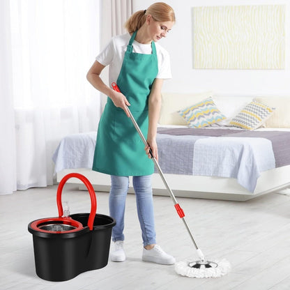 Spin Mop and Bucket with Wringer Set, 360° Spinning Mop System, 4 Microfiber Replacement Heads, Stainless Steel Adjustable Handle, Heavy-Duty Floor Cleaning Kit for Hardwood Tile Laminate Kitchen Bathroom