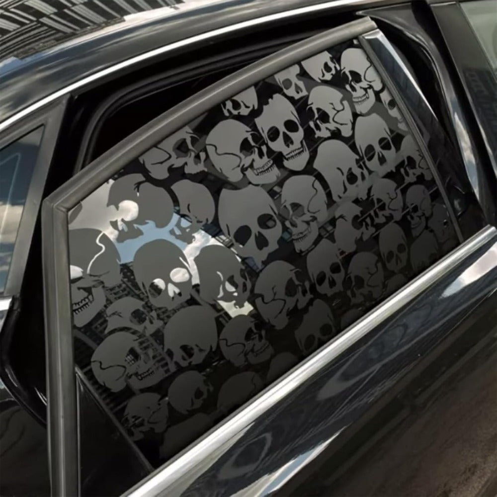 Car Window Decal Gothic Skull 2PCS Reflective Silver UV-Resistant Vinyl | Skeleton Sticker Full Cover Halloween Car Decoration Small 17x11in Large 21.6x17.7in Laptop Mirror Auto Styling