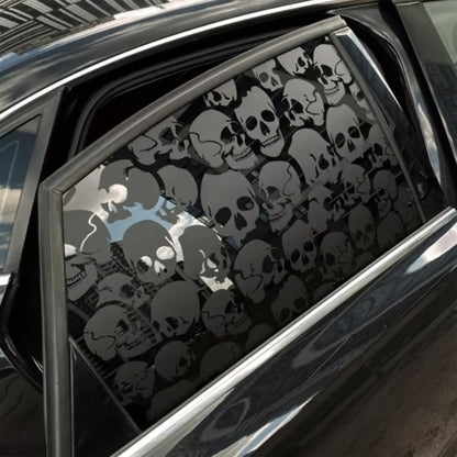Car Window Decal Gothic Skull 2PCS Reflective Silver UV-Resistant Vinyl | Skeleton Sticker Full Cover Halloween Car Decoration Small 17x11in Large 21.6x17.7in Laptop Mirror Auto Styling