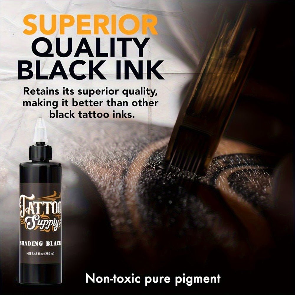 Neebol Super Black Tattoo Ink Darkest Outlining Shading Blending Fade-Resistant Professional Body Art Pigment for Artists & Beginners 100ml 250ml