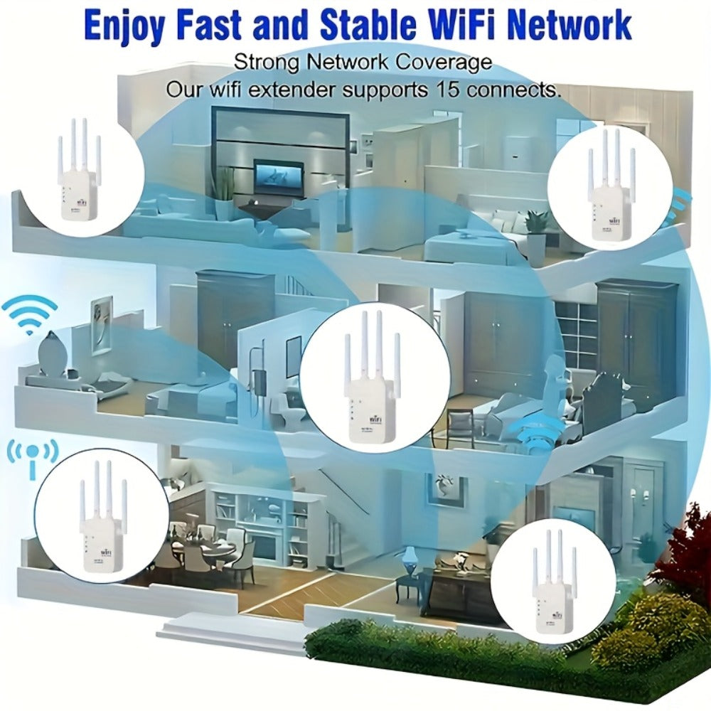 WiFi Extender 1300Mbps Dual Band AP & Relay Mode - 4 Powerful Antennas Full House Coverage, Ethernet Port