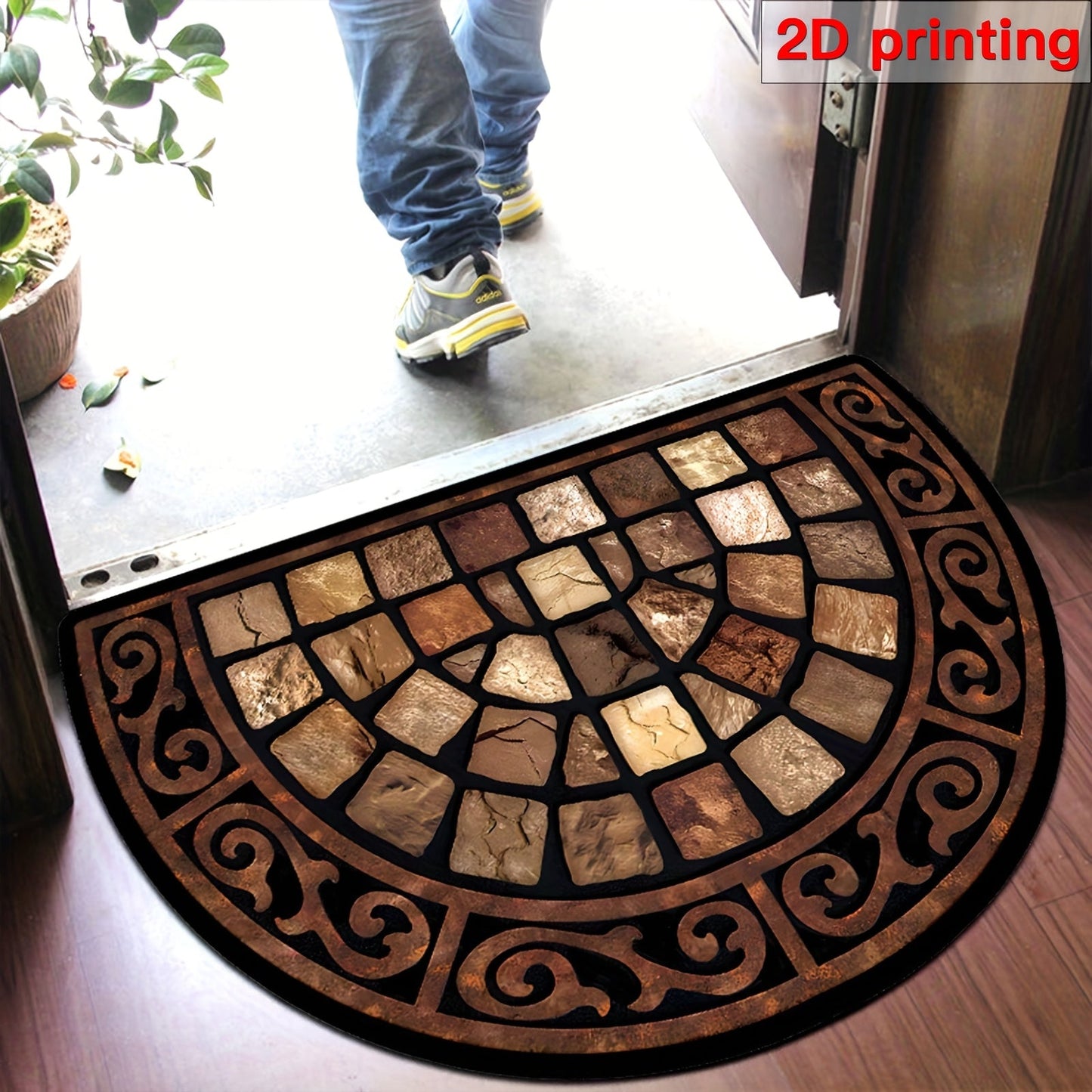 Door Mat Semi Circle Non-Slip | Luxury Velvet Entryway Living Room