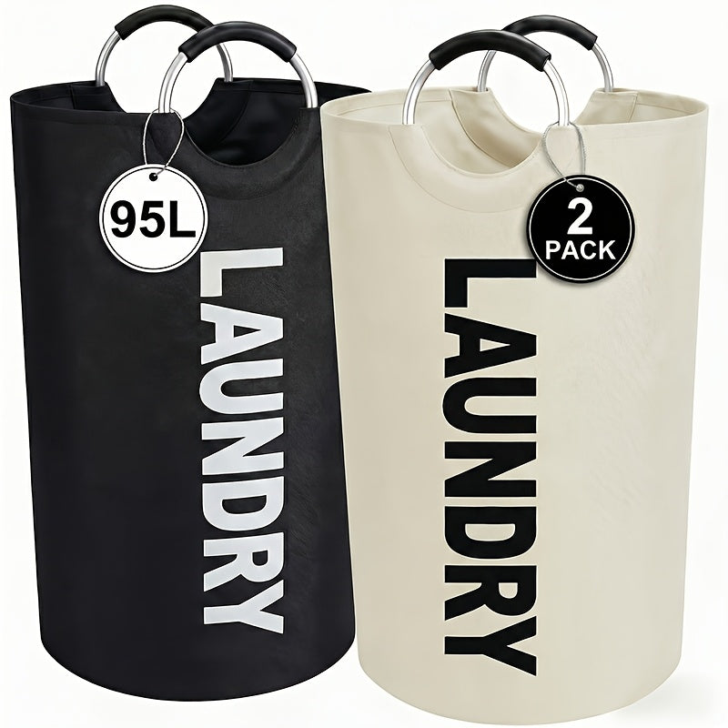 Two-Piece 95L Foldable Laundry Hamper Set with Ring Handles in 12 Solid or Mixed Color Options