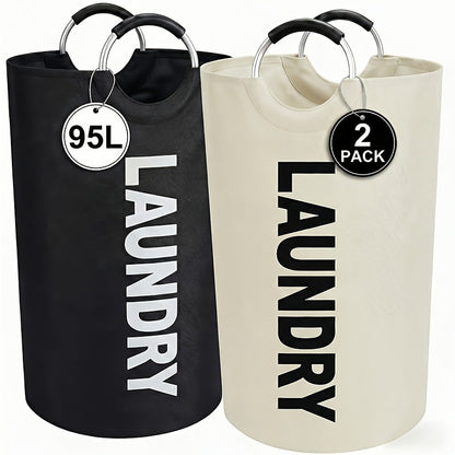 Two-Piece 95L Foldable Laundry Hamper Set with Ring Handles in 12 Solid or Mixed Color Options