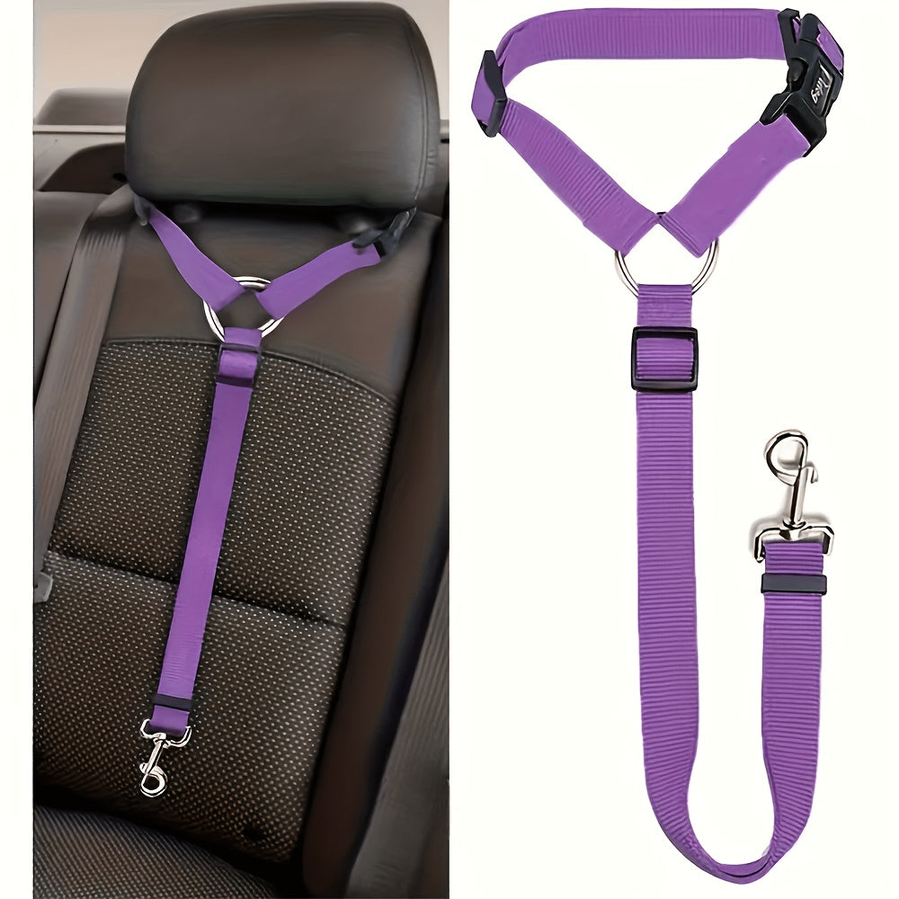 Dog Car Seat Belt Safety Harness 2 Pack Adjustable Universal Vehicle Tether with Quick-Release Buckle & Anti-Tangle Leash - Secure Pet Travel for All Cars SUV Trucks