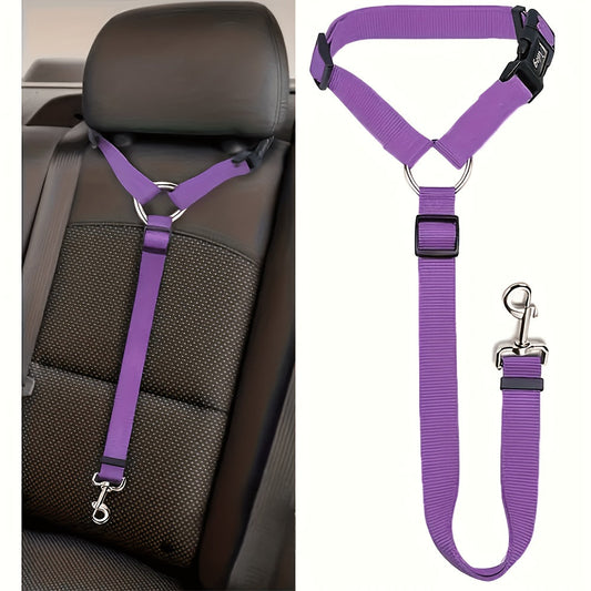 Dog Car Seat Belt Safety Harness 2 Pack Adjustable Universal Vehicle Tether with Quick-Release Buckle & Anti-Tangle Leash - Secure Pet Travel for All Cars SUV Trucks