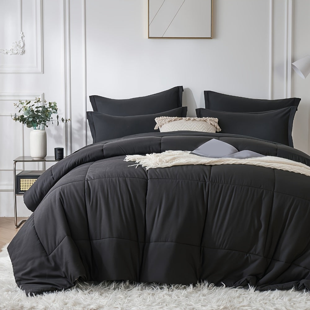 Comforter Set Soft Breathable Microfiber Bed in a Bag with Fitted Sheet Flat Sheet Pillowcases & Shams – All Season Fluffy Checkered Bedding Set Twin Full Queen King