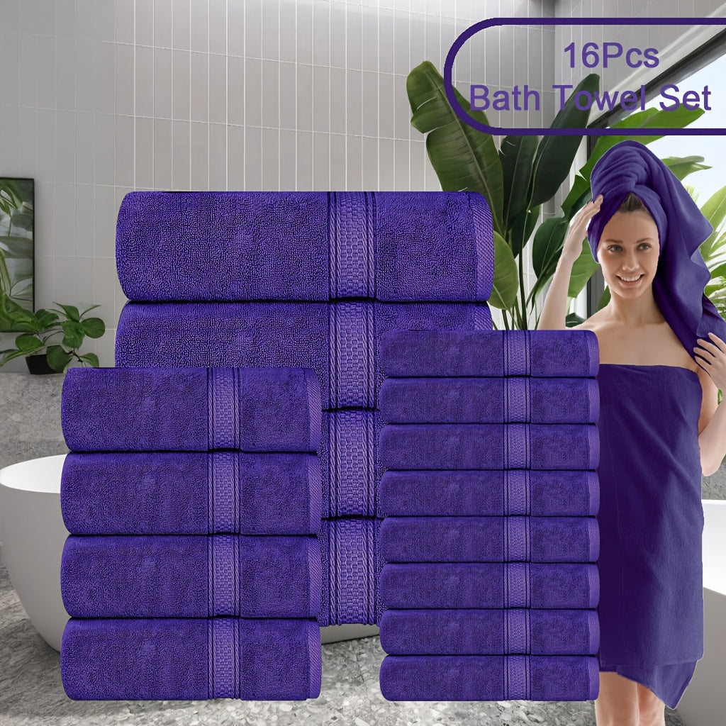 Towel Set 8 or 16 Piece Thickened Bath, Hand and Washcloth Collection in Multiple Solid Colors