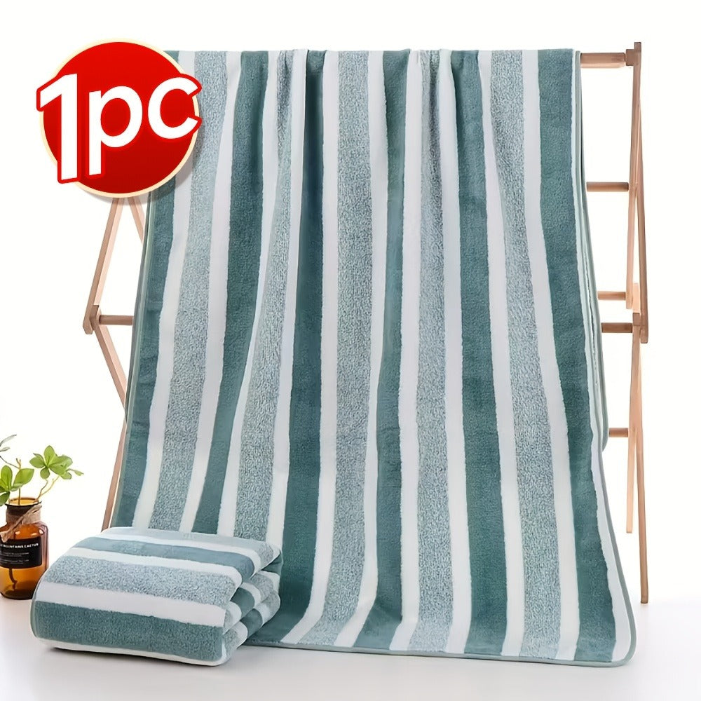 Bath Towels Set 1 or 4 Pack 346GSM Polyester Striped Towels 70 x 140cm in Four Colors for Home and Guest Use