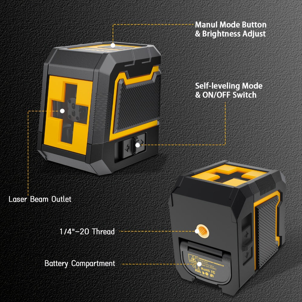 Yellow-and-Black Cross-Line Laser Level Set with Silver Tripod and Single Style Checkout Pictured