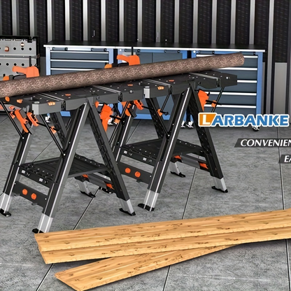 Folding Workbench Sawhorse 2-in-1 Waterproof Height Adjustable Aluminum Legs 150LBS Clamp Force with 4 Woodworking Clamps for DIY Garage Workshop Portable