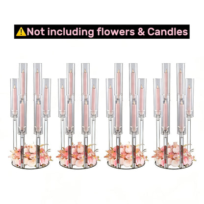 Clear Acrylic Six-Arm Candelabra with 68cm Height, 22cm Round Base and 2-, 4-, 10-, 12- or 20-Piece Options