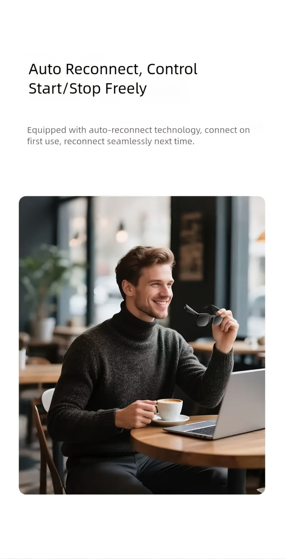 Smart Glasses Translation Eyewear with Photochromic Lenses, Wireless Earphones, Microphone and Rechargeable Battery