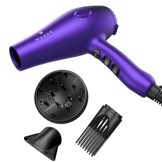 1875W Ionic Hair Dryer with Diffuser Concentrator Comb Nozzle - Professional Blow Dryer DC Motor 3 Heat 2 Speed Cool Shot Anti-Frizz Salon Quality for Women Black