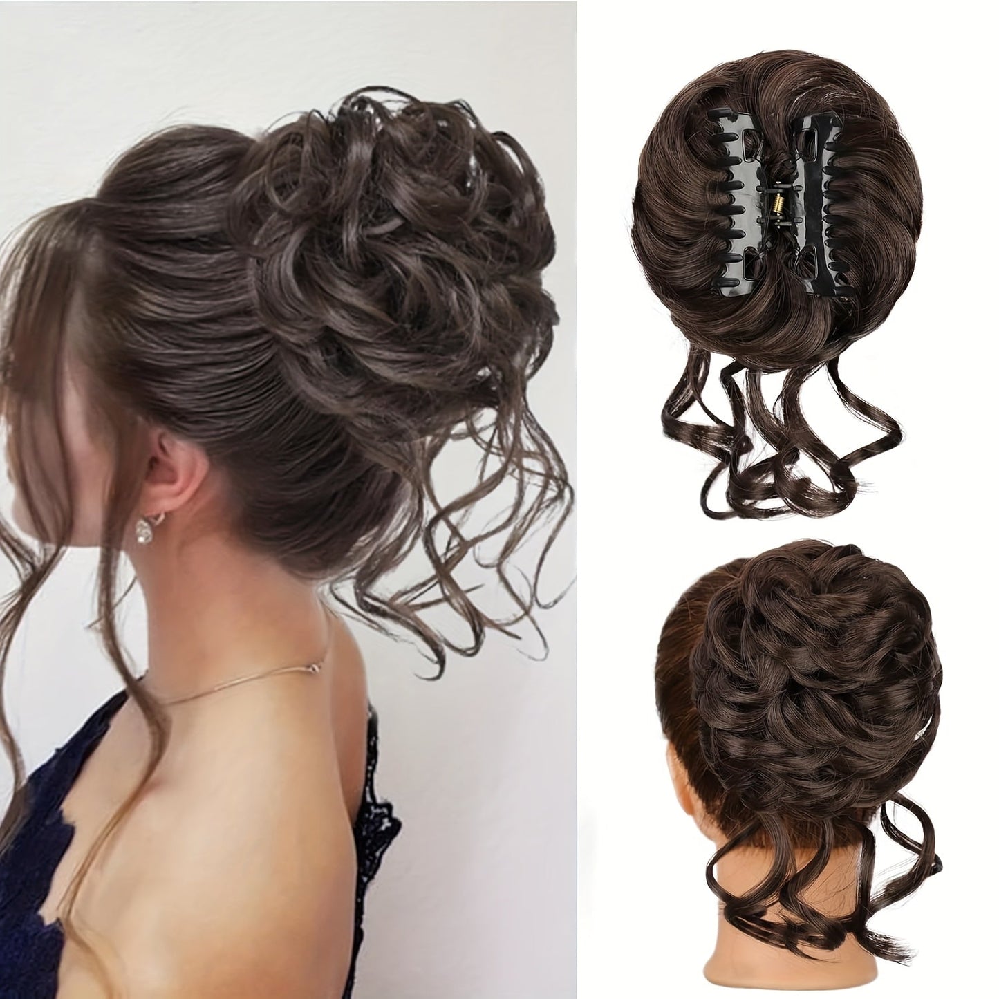 Messy Bun Hairpiece Claw Clip Curly Wavy Synthetic 6 Inch 7 Colors Instant Updo No Heat Easy Style Women Daily Work Party Wedding