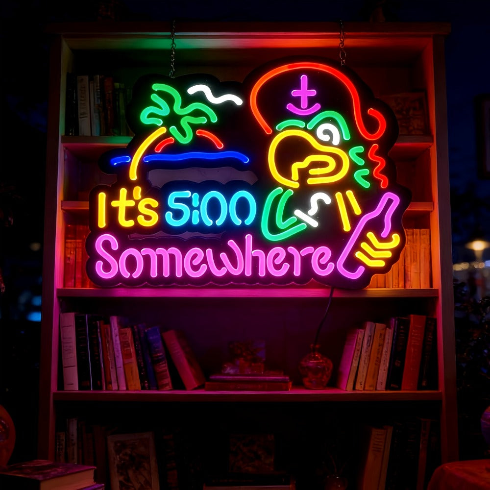 Novelty Five O’Clock Neon-Style Bar Wall Sign with Two Checkout Designs and 16.5 x 12.6-Inch Format