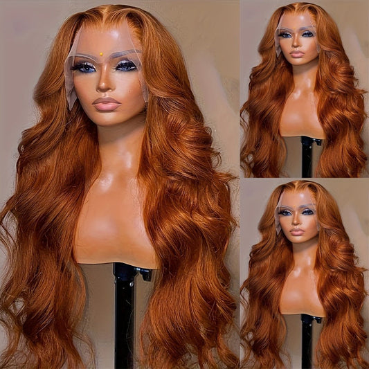 Lace Front Wig Ginger-Orange Body Wave, 24- or 32-Inch Synthetic Style with 13x4 Front and Three Combs