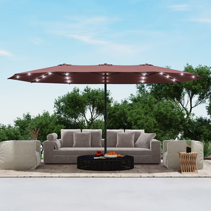 Large Patio Umbrella 15FT Double-Sided Rectangular with LED & Base